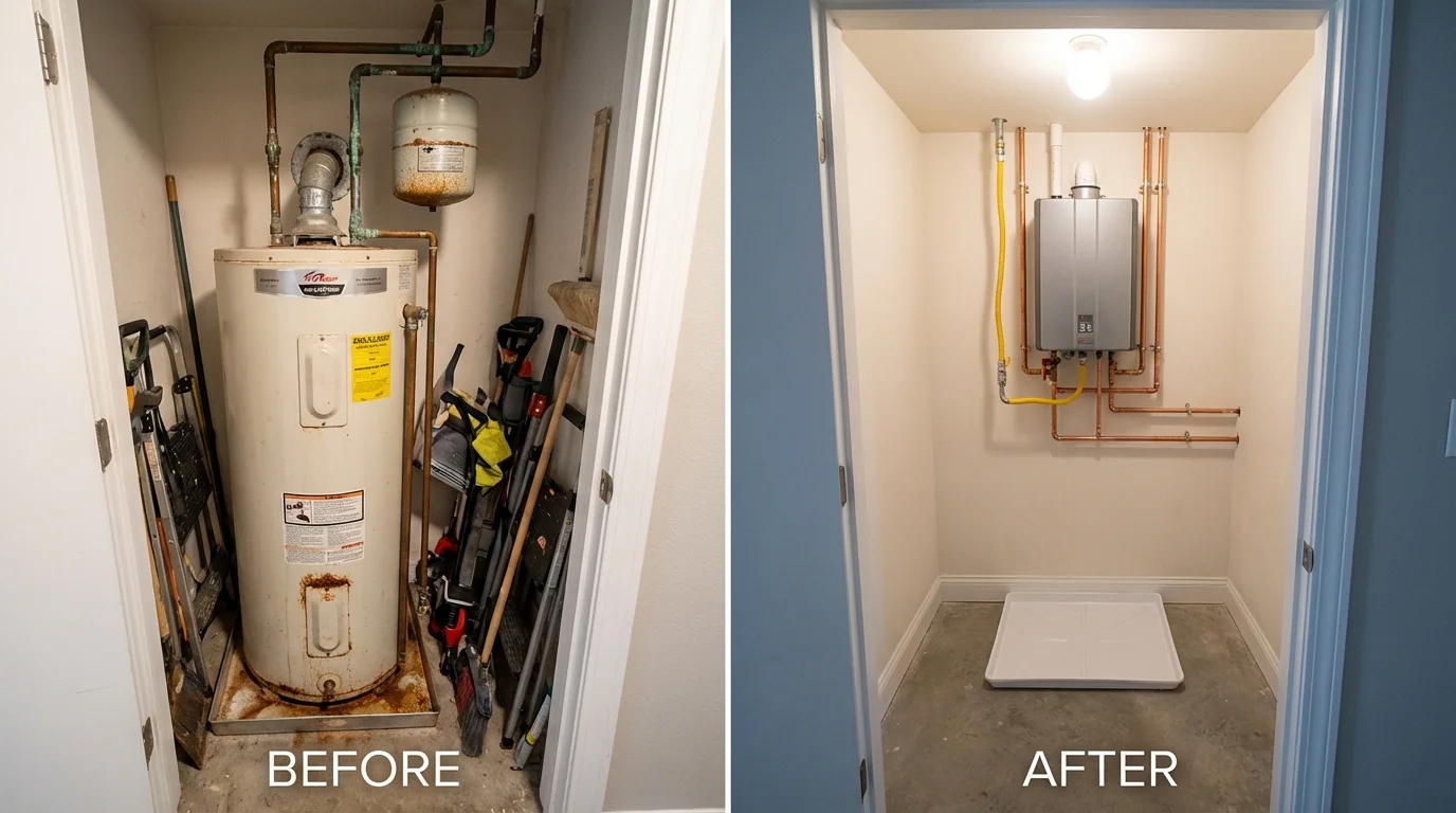 Tank water heater versus wall-mounted tankless unit comparison for Towner, ND homeowners
